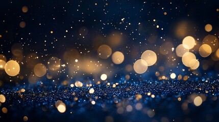 Wall Mural - golden bokeh background. abstract abstract blue and gold particles on a dark background. christmas c