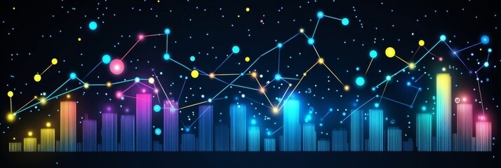 Poster - Financial Data Visualization with Column Charts, Line Graphs, Connected Dots on Dark Background