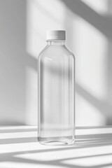 Poster - Clean transparent bottle showcasing modern design in soft shadow and light play