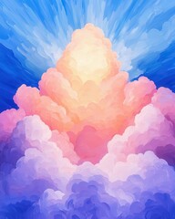 Poster - Celestial cloud burst dreamy skies digital artwork vibrant color palette aerial view surrealism