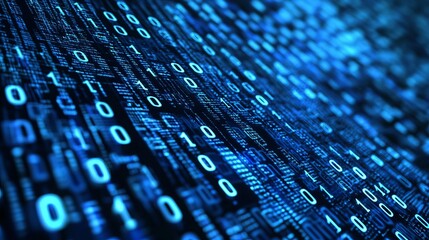 Poster - Abstract Digital Data Stream Blue Binary Code Technology Background Futuristic Innovation Digital World Network Security Cyber Space Technology       