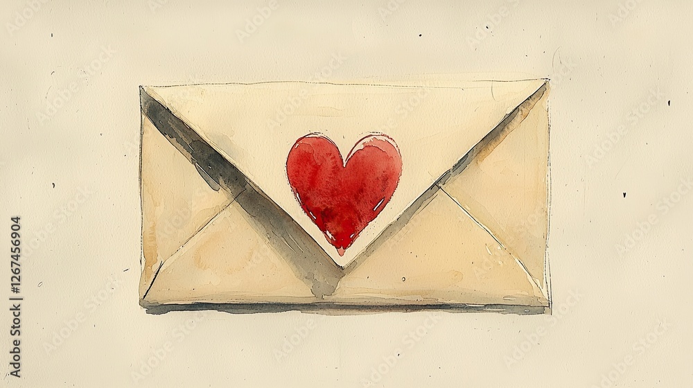 watercolor-style envelope on a clean white background, with a bold red ...