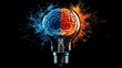 © Alien - creative illustration of a light bulb with a brain inside, divided into two hemisphere