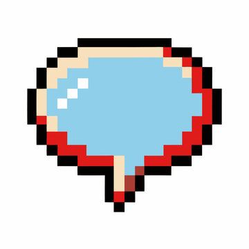 Pixel Art Speech Bubble Icon   Retro 8 Bit Digital Graphic Isolated on White Background