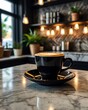 © Napiesanusi - A beautifully crafted cup of coffee with intricate latte art, served in a stylish café with warm lighting and a relaxing ambiance