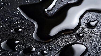 Poster - Black surface, water droplets, texture, close-up, dark background, advertising