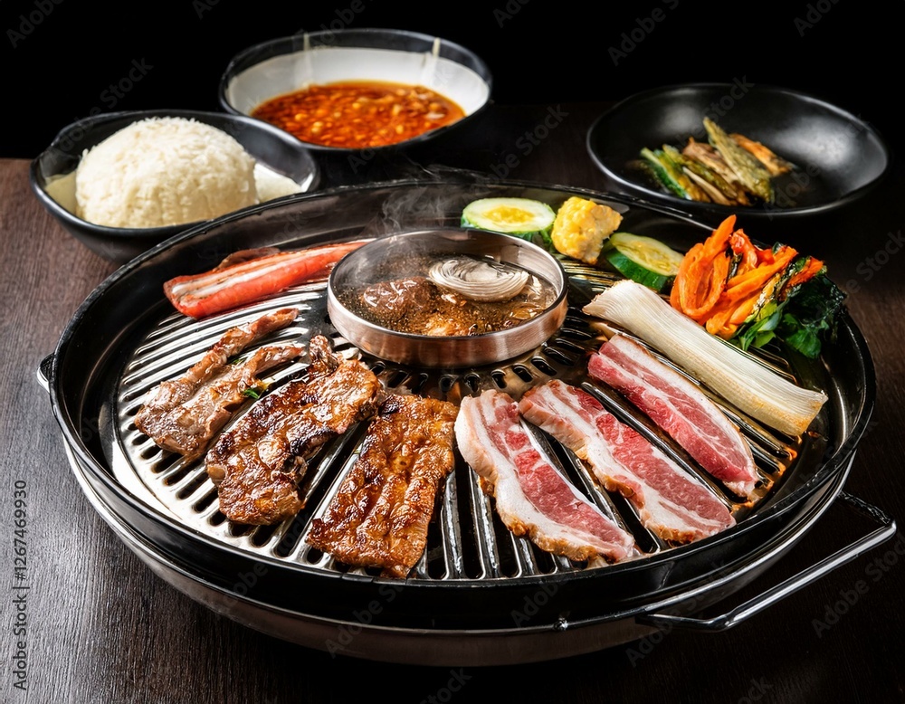 korea bbq grilled dishes korean style pork bbq samgyupsal Stock Photo ...