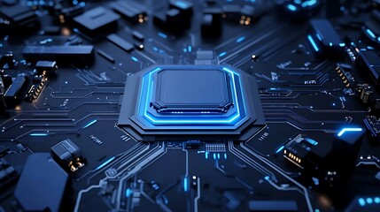 Fototapete - Close up of a central processing unit (CPU) on a circuit board.