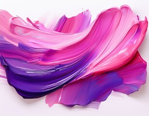 Wall Mural - thick pink and purple acrylic paint stroke on white background for creative design and art projects