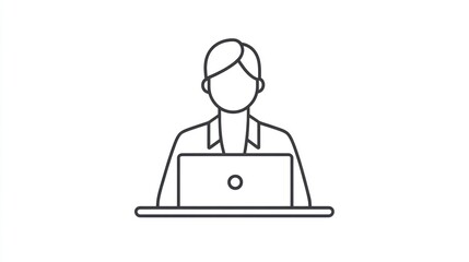 Poster - Person working on laptop, simple graphic, office setting, digital illustration