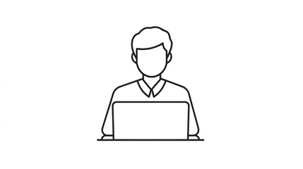 Poster - Simple line art of person working on laptop.  Possible use for education,  iconography, user interface design