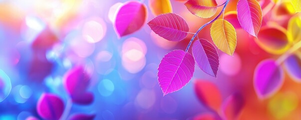 Poster - a vibrant, colorful background featuring bright leaves in shades of pink, purple, and yellow, set ag