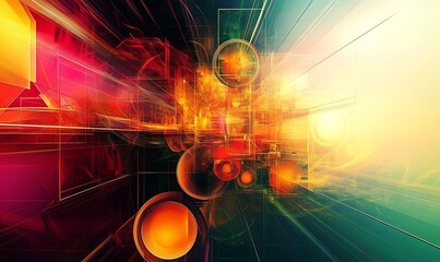 Fototapete - Abstract digital design with vibrant colors and geometric shapes creating a sense of motion  creating a visually captivating digital wallpaper that evokes a sense of i

