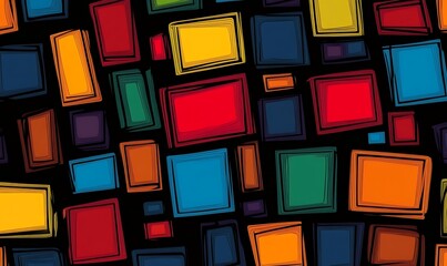 Leinwandbilder - Abstract colorful pattern with overlapping rectangles and squares on a dark background arranged in an overlapping pattern against a dark background.

