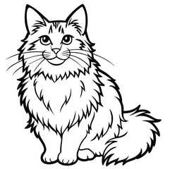 adorable cute fluffy maine coon cat hand drawn icon cartoon character line art vector illustration o