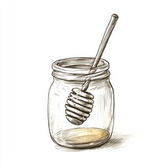 Poster - Hand-drawn honey jar with dipper, studio shot