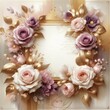 © vvv design - Watercolor mauve roses retro gold glitter frame background
