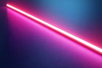 Wall Mural - Neon light strip casting vibrant pink and blue hues on a textured wall in a dimly lit room