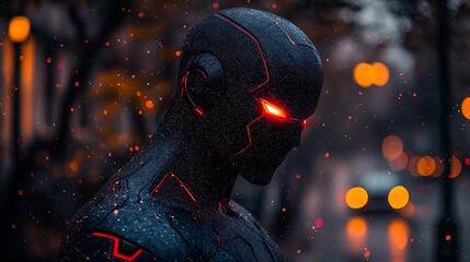 Poster - Cybernetic Man, City Night, Sparks, Sci-Fi, Poster