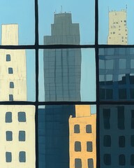 Poster - Cityscape reflection in window urban environment digital artwork contemporary view modern architecture
