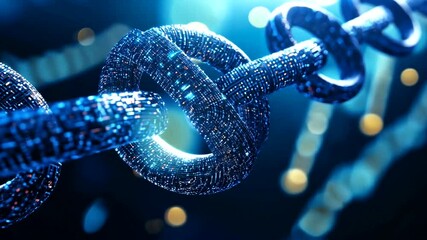 Abstract digital chain links with glowing elements