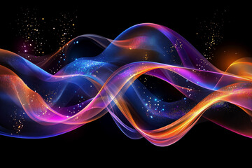 Aufkleber - colorful wave of light with a black background. The colors are bright and vibrant, creating a sense of energy and excitement. The wave appears to be moving and flowing