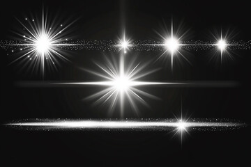 Poster - series of bright, white stars are shown in a black background. The stars are arranged in a row, with some closer together and others further apart. The overall effect is one of brightness and energy
