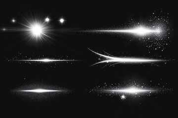 Poster - series of images of light and stars, including a bright star and a starburst. The images are all black and white