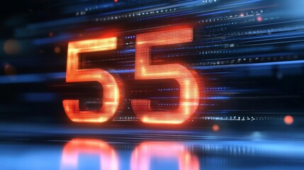Poster - Glowing Futuristic 3D Number 55, Countdown Timer on Digital Abstract Technology Background
