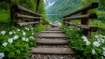 Poster - A serene Swiss forest trail leading to a hidden spot, showcasing nature's beauty in high fidelity. Perfect for landscape and travel enthusiasts.