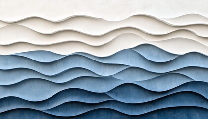 Poster - Monochromatic Blue 3D Waves Pattern, Abstract Minimalist Background for Design Projects