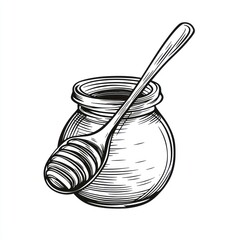 Poster - Honey jar with wooden spoon, vintage sketch style