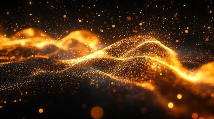 Aufkleber - Golden particles wave abstract background, digital art, design element