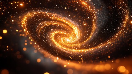 Poster - Golden spiral galaxy swirl, dark bokeh background, digital art, design element