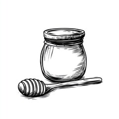 Poster - Vintage Honey Jar and Dipper Sketch Illustration