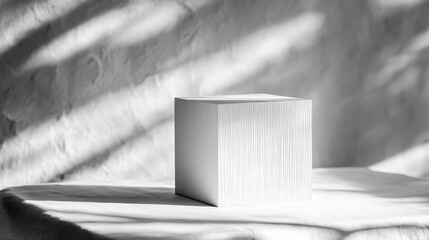 Poster - Exploring minimalist artistry through a monochromatic play of light and shadow on a simple textured cube