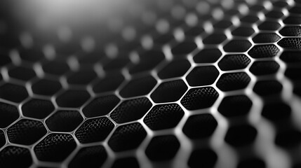 Poster - Intricate patterns of hexagonal cells create a mesmerizing texture resembling a futuristic design in monochrome tones