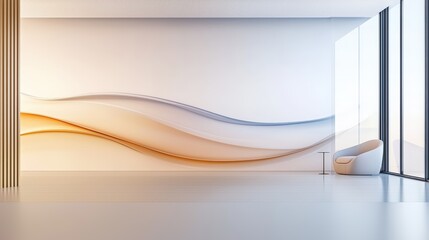Poster - A modern, minimalist interior featuring soft, flowing lines on the wall and large windows letting in natural light.