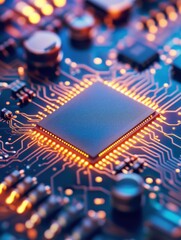 Poster - Close-up of chip on circuit board in electronics manufacturing