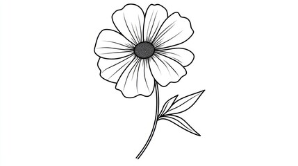 Wall Mural - Single cosmos flower sketch on white background, drawing for art, decoration, illustration, coloring