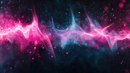 Poster - Vibrant waves of pink and blue light create a stunning abstract representation of sound and motion at night
