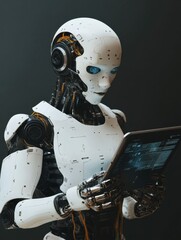 Poster - humanoid ha intelligence holds digital artificial chatbot tablet robot