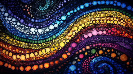 Poster - Vibrant waves of multicolored orbs create a mesmerizing abstract pattern in a cosmic dance of colors and shapes