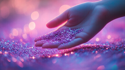 Poster - Sparkling moments captured in a hand as shimmering glitter dances under soft light