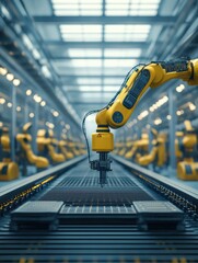 Poster - High-tech production line showcasing digital transformation in a modern manufacturing facility during daytime operations