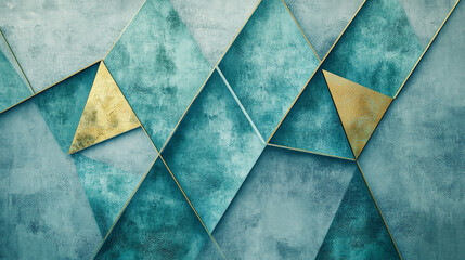 Poster - Geometric patterns in soothing turquoise and gold hues create a modern artistic ambiance for any stylish interior space