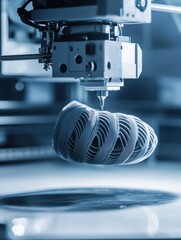 Poster - Futuristic 3D printer creating complex form in a high-tech manufacturing environment