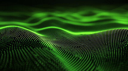 Aufkleber - captivating green waves of light create a mesmerizing digital landscape under soft illumination