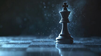 Poster - King Chess Piece in Dark Atmosphere with Mist and Light Effects
