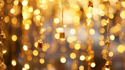 Wall Mural - holidays, background and illumination concept - blurred golden christmas decoration or garland light